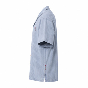 Camisa Y2K a Rayas Azules con Estampado Puff para Hombre, Oversize, de Corte Cuadrado, Manga Corta, Color Personalizado, Cuello con Botones de Estrella, Estilo Urbano, Abotonada - Product Image 5