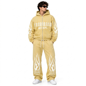 Custom Men's Heavyweight Cotton Fleece Tracksuit Printed Oversized Hoodie And <b>Sweatpants</b> <b>Set</b> With Rhinestone Streetwear Graphic - Product Image 5