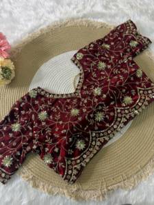 Blouse brodée contrastée pour mariage, fête, tenue de soirée, sari traditionnel de luxe en satin élégant avec fils et paillettes - Product Image 2