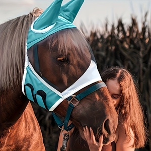 Summer Protection Genuine Leather Fly Mask for Horses Breathable Mesh UV Block Soft Ear/Nose Guard Design Breeches Horse Riding - Product Image 4