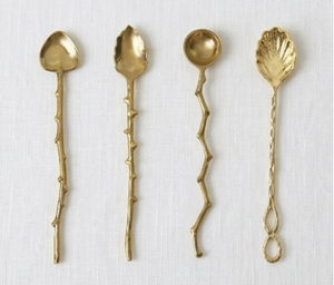 Agitateurs à cocktail rustiques dorés, outils de bar en métal faits à la main, lot de 4 cuillères à mélanger au design de branche torsadée pour mélanger les cocktails - Product Image 1