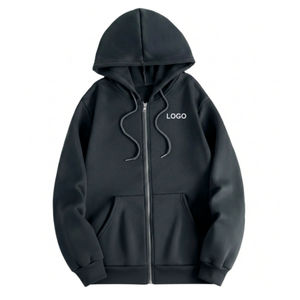 Custom LOGO UrbanCore Winter <b>Black</b> <b>Zip</b>-Up <b>Hoodie</b> Premium Cotton Blend Hooded Jacket Digital Printing Minimal Logo Design - Product Image 1