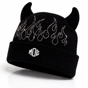 Gorros de punto de moda 2026 al por mayor con diamantes de imitación, diseño de llama y cuernos de diablo, colores personalizados, estilo urbano, invierno, OEM, a granel, estilo USA - Product Image 3