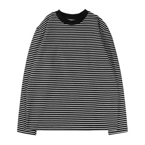 Camiseta de manga larga a rayas gruesas personalizada al por mayor, cuello redondo, holgada, a la moda, con contraste en la espalda, unisex - Product Image 1