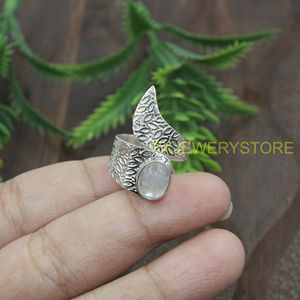 Natural Moonstone 925 Sterling Silver <b>Adjustable</b> <b>Ring</b> Handmade Boho Statement Women Vintage Floral Textured Silver Jewelry Gift - Product Image 5