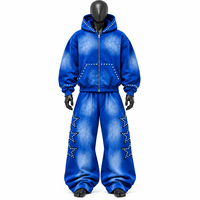 Ensemble de survêtement AMSEC INDUSTRY avec strass, capuche et fermeture éclair, longueur intégrale, 100 % coton, style streetwear oversize, sweat-shirt et pantalon de survêtement