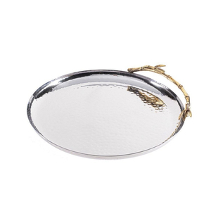 Wholesale Hand Hammered Stainless Steel Serving <b>Tray</b> With Golden Vine Design For Serving <b>Snacks</b> And Dry Fruits Or Luxurious Gift - Product Image 3