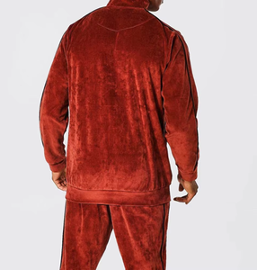 <b>Men's</b> Red <b>Velour</b> <b>Tracksuit</b> Sets Full Zip Hooded Jacket Side Pockets Casual Winter Solid Color Breathable Quick-Dry Lightweight - Product Image 4