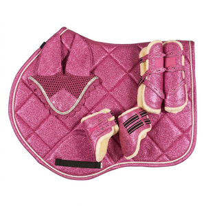Ensemble complet de tapis de selle pour cheval de qualité supérieure en couleur rose pailletée, confortable et personnalisable, produits d'équitation - Product Image 6