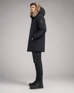 NASWEAR <b>Men's</b> Black <b>Long</b> Hooded Puffer <b>Jacket</b> With Fur Trim Windproof Winter Coat Casual Style Zipper Closure Prka <b>Jacket</b> - Product Image 5