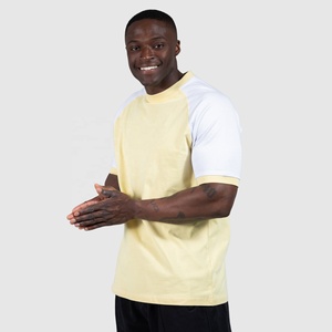 Camiseta de Manga Corta para Hombre, Cuello Redondo, Corte Regular, Color Amarillo y Blanco, Estilo Raglán, Algodón Jersey, Color Sólido, Informal, Superventas - Product Image 3