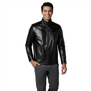 High Quality 100% Genuine Black Leather <b>Jacket</b> for Men <b>Zip</b>-<b>Up</b> Winter Fashion Warm Fabric <b>Jacket</b> New Condition <b>jacket</b> for men - Product Image 1