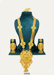 Conjunto de Collar y Pendientes de Lujo con Hojas en Capas de Oro de 24k, con Circonitas y Anillo, Joyería de Diseño para Boda, Modelo 93063 - Product Image 4