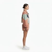 Conjunto de Chaqueta Cortavientos y Pantalones Cortos de Nailon Taslan para Mujer, Estilo Retro Vintage, Ligero, Resistente al Viento, con Bloques de Color y Diseño de Parches