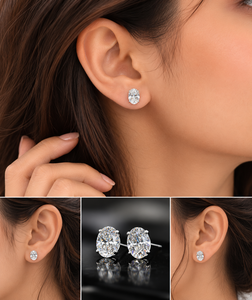 Pendientes de Lujo con Moissanita de Corte Ovalado, Plata de Ley 925, Clásicos, Solitarios de 4 Puntas, Engaste de Garra Plateado para Boda - Product Image 6