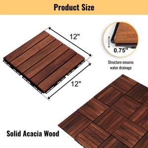 20 Baldosas de Madera de Acacia Entrelazadas de 12 x 12 Pulgadas con Patrón Rayado para Exteriores, Patio, Terraza, Suelo de Madera Dura - Product Image 3