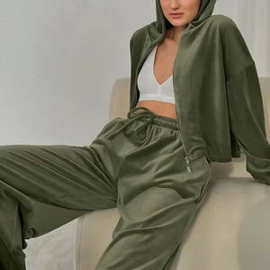 Wholesale <b>Women's</b> <b>Velvet</b> Casual Winter <b>Tracksuits</b> Y2K Rhinestone 2 Piece Long Set Customizable Colors Sizes for Fashion - Product Image 1