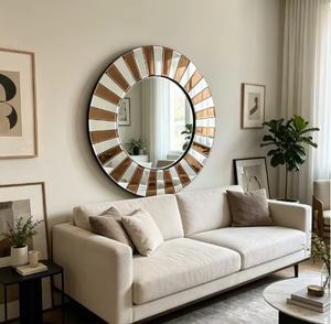 Wholesale Customizable Sunburst Design Handmade Golden <b>Frame</b> Round Glass Decorative Wall <b>Mirror</b> Interior Wall Decor REHMAN CRAFT - Product Image 5