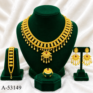 Conjunto de Joyería de Color Dorado de Moda, Collar, Aretes, Anillo y Cadena de Mano para Novia, para Damas A-53149 - Product Image 1
