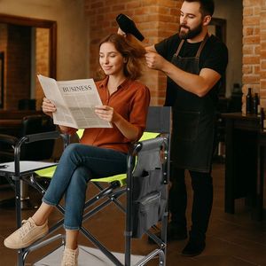 Sedia da regista portatile alta 31 pollici con portabicchieri e tavolino laterale, pieghevole in 4 parti, per campeggio - Product Image 2