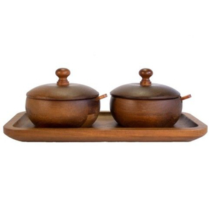 Ensemble de bols à noix et à dattes en aluminium martelé plaqué or de luxe avec couvercle en bois d'acacia et plateau de service pour la décoration de la maison - Product Image 2