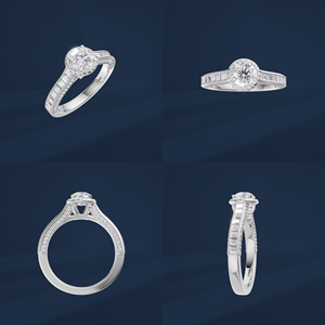 Anillo de Compromiso y Boda Clásico para Mujer con Diamante de Corte Brillante Redondo, Chapado en Platino, Certificado IGI, con Piedras Laterales Baguette - Product Image 6