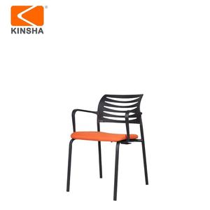 Chaise de bureau KINSHA, structure métallique, assise orange, accoudoirs fixes, dossier ouvert, design contemporain, empilable, mobilier commercial - Product Image 5