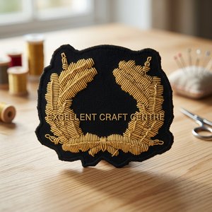 Custom Embroidered Gold Laurel Wreath <b>Sew</b>-On Fabric Patch For Uniform Garment - Product Image 3
