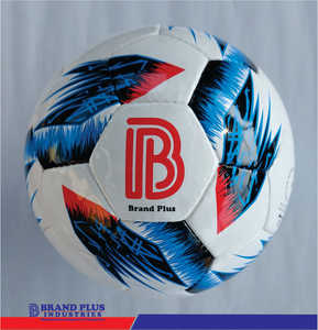 Ballon de football de qualité supérieure, taille 5, pour entraînement, en PU durable et brillant, avec logo personnalisé, blanc, bleu, rouge - Product Image 1