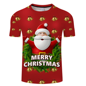 Men's <b>Christmas</b> Santa Claus Regular Sleeve <b>T</b>-<b>Shirt</b> Red O-Neck OEM Custom 100% Cotton Customized Front Logo <b>Plus</b> <b>Size</b> - Product Image 5