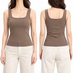 Débardeur en coton côtelé vert sauge, luxueux, doux, élastique, col rond, résistant à l'humidité, ajusté, sans manches - Product Image 4