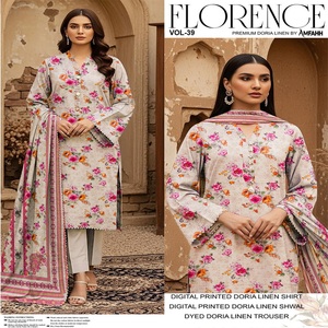 Trajes de lino estilo pakistaní para mujer, de diseñador famoso, ropa de invierno para damas, kameez shalwar, con estampado digital. - Product Image 1