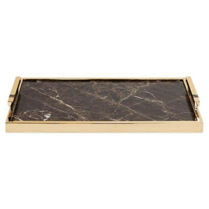 Plateau de service en marbre tropical avec poignée en laiton doré, accessoire décoratif pour la maison, les mariages et les hôtels, plateaux en laiton et en marbre - Product Image 1