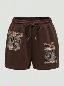 Shorts de basketball pour hommes avec motif papillon et lettres, taille élastique, tissu tricoté en polyester, fermeture à cordon de serrage - Product Image 6
