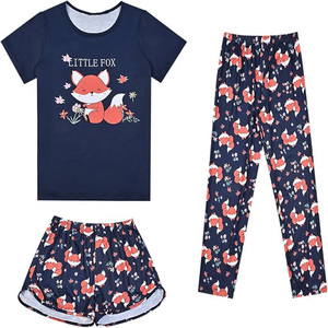 Ensemble de pyjama unisexe 3 pièces à imprimé flocon de neige rouge, t-shirt, pantalon long, short, coton respirant, vêtements de nuit d'été, vêtements du Bangladesh - Product Image 5