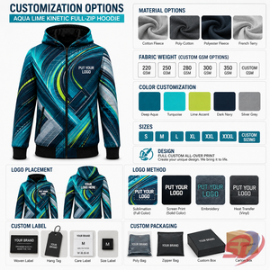 Sweat à capuche sport personnalisé Aqua Lime Kinetic avec fermeture éclair intégrale, impression OEM, logo marque privée, vente en gros, fabricant de performance - Product Image 3