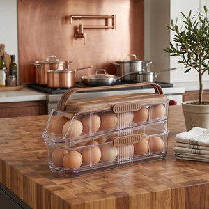 Contenedor de Huevos de Plástico PP de Grado Alimenticio HALO, Libre de BPA, de 2 Niveles, con Deslizamiento Automático, Organizador Transparente para Refrigerador - Product Image 1
