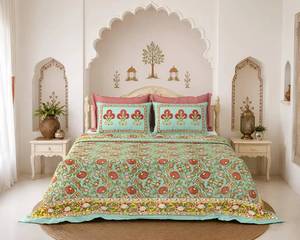 Ensemble de draps en coton imprimés sur mesure toutes tailles, motif floral blanc, avec 2 taies d'oreiller, lin artisanal de Jaipur - Product Image 6