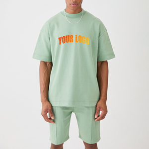 Ensembles d'été pour hommes de qualité supérieure OEM avec logo personnalisé imprimé, 100% coton respirant, ensembles de survêtements courts d'été personnalisés - Product Image 5