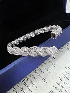 18K Gold Braided Twist Tennis <b>Bangle</b> Bracelet Channel <b>Set</b> Baguette Moissanite GRA Certified Hiphop Style Unisex Wedding - Product Image 4