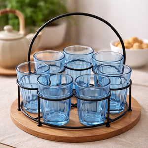 Ensemble de verres à thé indiens bohèmes avec support en métal noir - Product Image 2