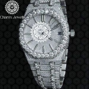 Montre de luxe pour homme Charm_Jewells, boîtier et bracelet en acier inoxydable, incrustée de diamants, mouvement mécanique analogique, date automatique, étanche - Product Image 1