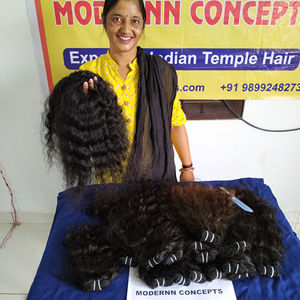 Extensiones de Cabello Humano Natural de Alta Calidad para Mujer, Color Negro Brillante, con Rizos Sueltos y Ligeros, Provenientes de la India - Product Image 2