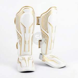 Clean White Leather/Pu Triple Layer Boxing <b>Shin</b> <b>Guards</b> Professional Elite Muay Thai <b>MMA</b> Sparring Pads Lightweight Breathable Leg - Product Image 2