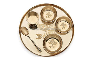 Service de table Bhojan/Dîner/Thali en style contemporain, finition Kansa/Bronze, motif uni, 1 pièce, 10 pouces, vaisselle écologique pour hôtel, 2 - Product Image 3