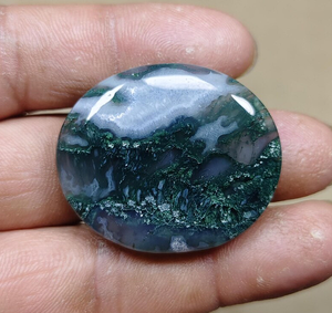 Ágata Musgosa Natural Ovalada Pulida, Gema Verde Blanca Cabujón, Piedra Suelta para Decoración de Joyería - Product Image 3