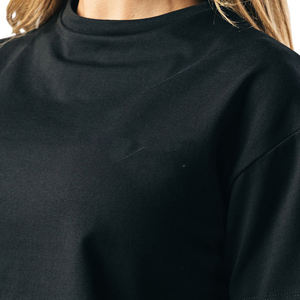 T-shirt court noir respirant pour femme, col rond, manches courtes, couleur unie, coupe classique, en jersey de coton 180g, printemps-été - Product Image 5