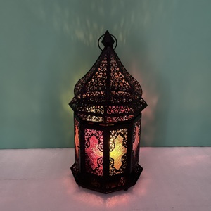 Moroccan Style Black Metal Iron Glass <b>Hexagon</b> Carved Decorative Candle Lantern Ramadan Eid Table Home Decoration Artisan Design - Product Image 5