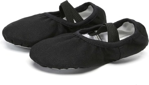 Chaussons de ballet souples en toile noire avec semelle en caoutchouc, talon plat, chaussures de danse unisexes avec sangle élastique - Product Image 3