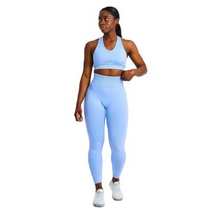 Nylon Spandex Fitness Sports Yoga Vêtements 2 Pièces Costume Porter Taille Haute Leggings Gym Soutien-Gorge Côtelé Sans Couture Yoga Porter Ensembles - Product Image 1